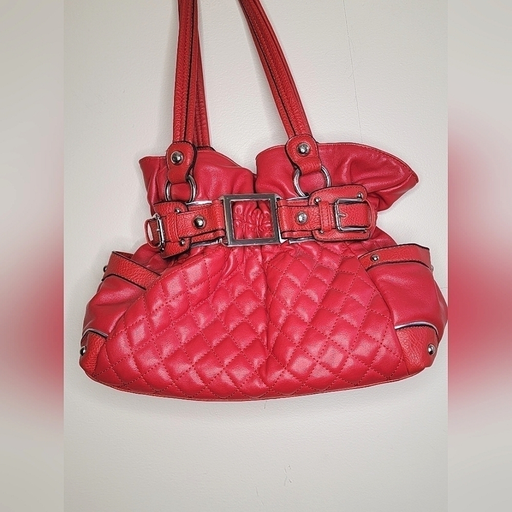 Wilson Leather Red Quilted‎ Hobo Buckle Bag Purse